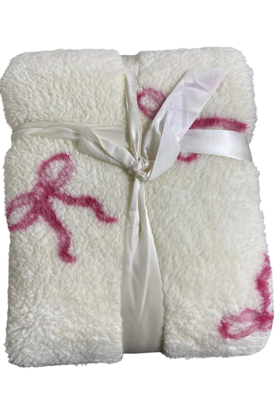 Jill Martin  60" x 70" Reversible Sherpa Printed Throw Bows